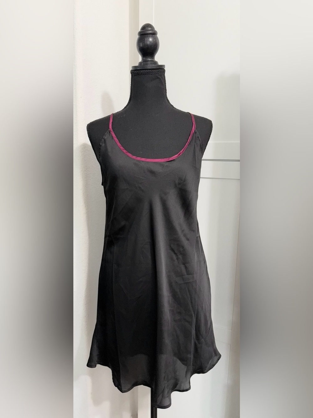 Free People Black Chemise with Berry Trim